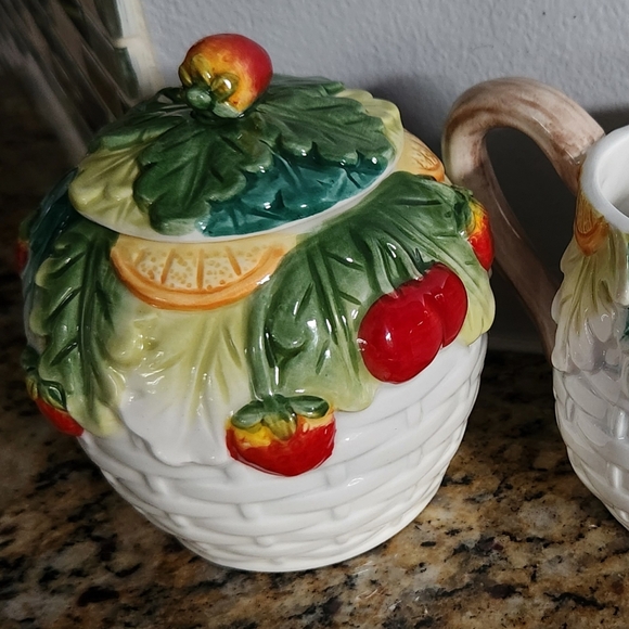 Tropical Fruit Collection 2 Piece Sugar Bowl And Creamer Set By Corner Ruby. New - Picture 5 of 16